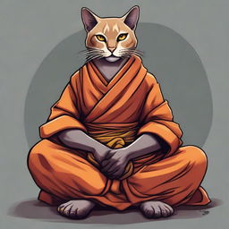 Capture an image of a Tabaxi monk, a feline humanoid from the Dungeons and Dragons universe, in a contemplative pose