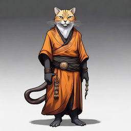 Create a high-quality digital art image of a towering Tabaxi monk standing at 7ft tall