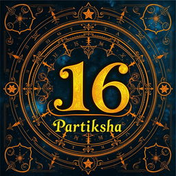 A beautifully designed astrology board featuring the number 16 prominently displayed in an artistic font alongside the text 'Pratiksha Astrology'