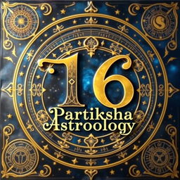A beautifully designed astrology board featuring the number 16 prominently displayed in an artistic font alongside the text 'Pratiksha Astrology'