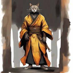 Create a high-quality digital art image of a towering Tabaxi monk standing at 7ft tall