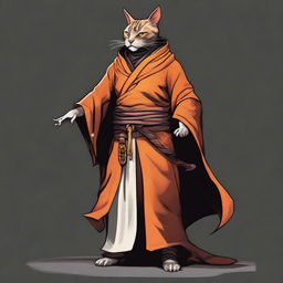 Create a high-quality digital art image of a towering Tabaxi monk standing at 7ft tall