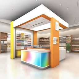 A high-quality, realistic 3D rendering of a multi-functional retail kiosk