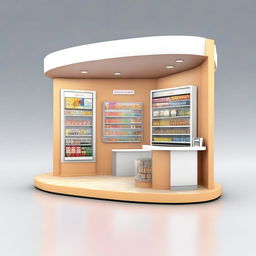 A high-quality, realistic 3D rendering of a multi-functional retail kiosk