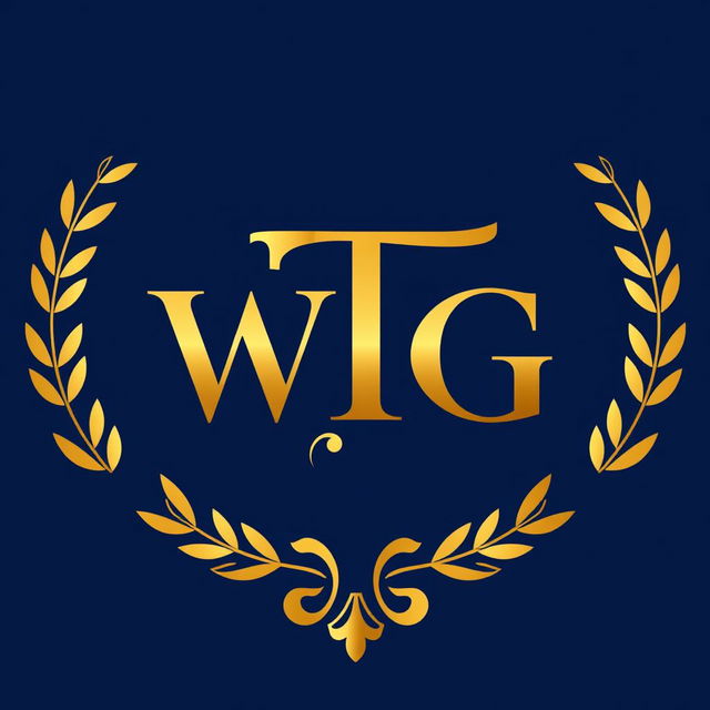 A majestic logo design featuring the letters 'WTG' in a luxurious gold color