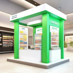 A high-quality, realistic 3D rendering of a multi-functional retail kiosk