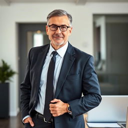 A very clear ultra HD dynamic image of a middle-aged businessman, well-dressed in a tailored suit with a sharp tie