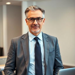 A very clear ultra HD dynamic image of a middle-aged businessman, well-dressed in a tailored suit with a sharp tie