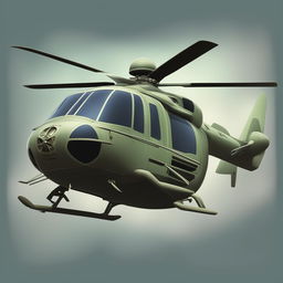 A digital art piece depicting a helicopter with a unique twist - its body is designed as Yoda's face from Star Wars