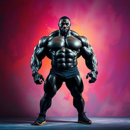 A powerful, muscular black figure standing confidently in a dynamic pose, showcasing superb strength and athleticism