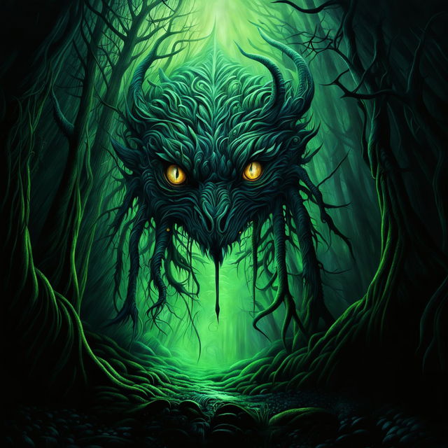 A high-quality digital art image depicting a mythical creature emerging from a misty, magical forest