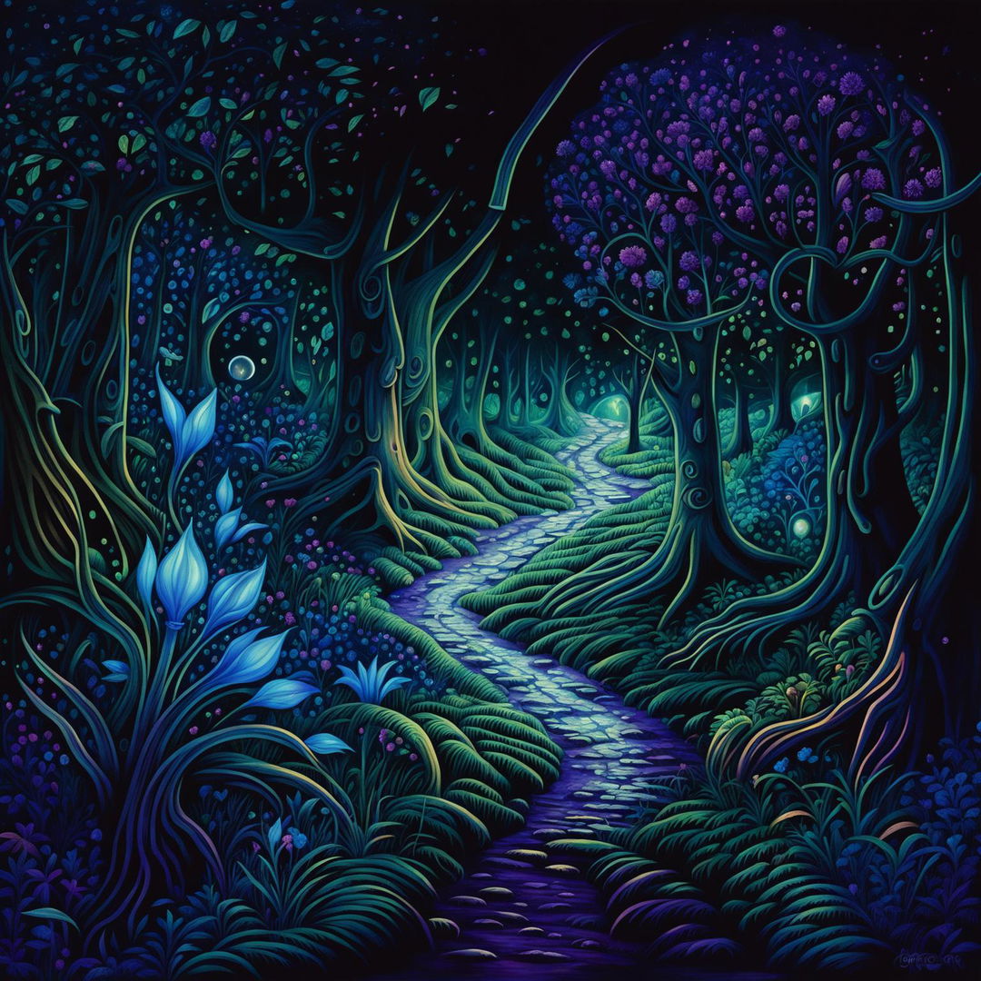 A high-quality digital art image depicting an enchanted forest