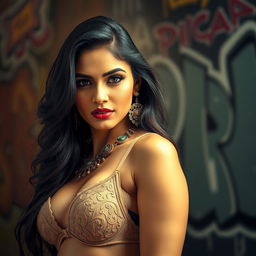 A striking image of a fashionable Indian woman wearing a stylish bra, showcasing her confidence and poise