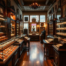 A charming old jewelry shop filled with antique treasures
