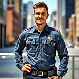 A striking image of a handsome man dressed in a police uniform, portraying charisma and confidence