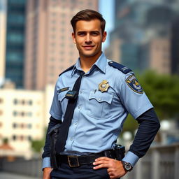 A striking image of a handsome man dressed in a police uniform, portraying charisma and confidence