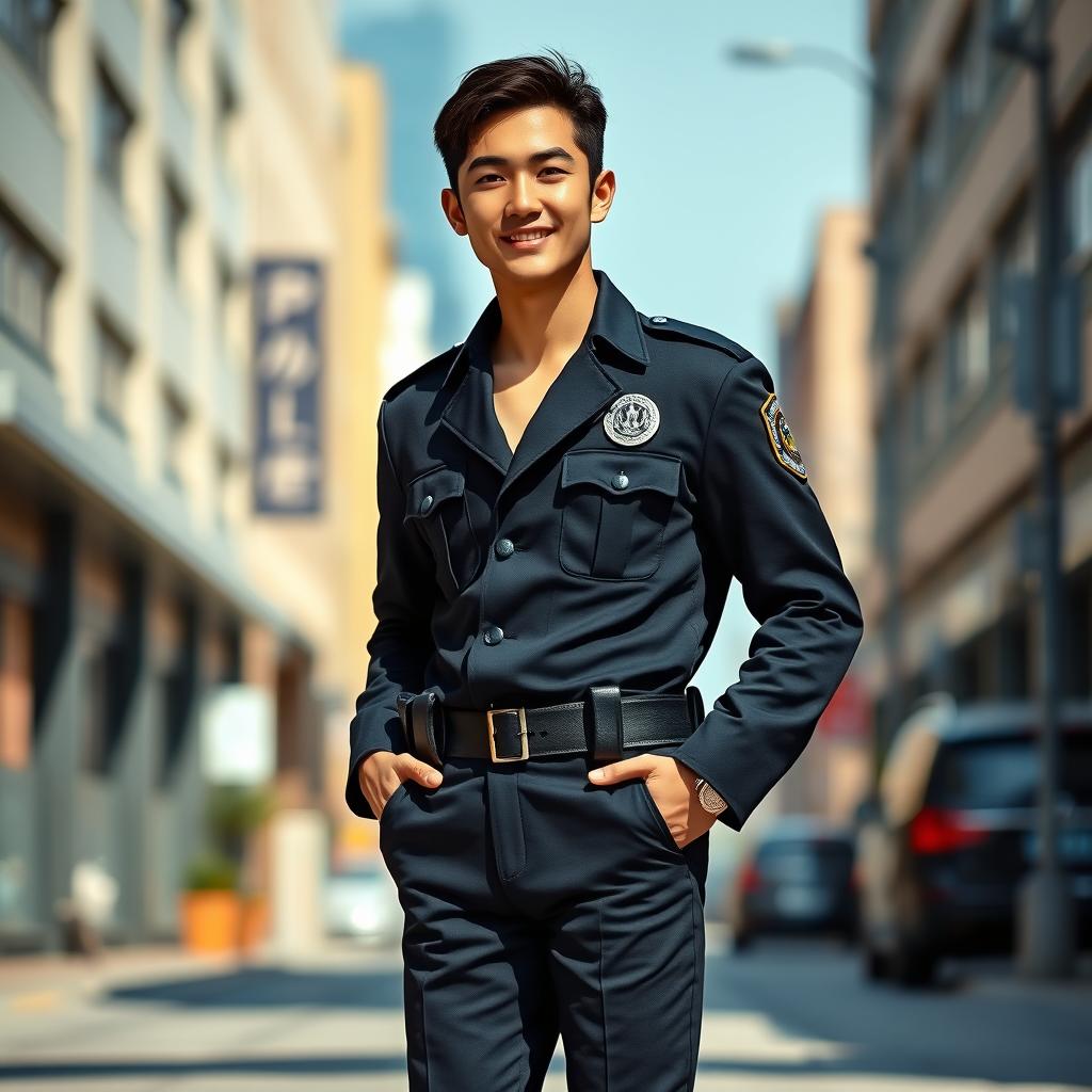 A captivating portrait of a handsome man, Yoo Seung-ho, dressed in a stylish police uniform