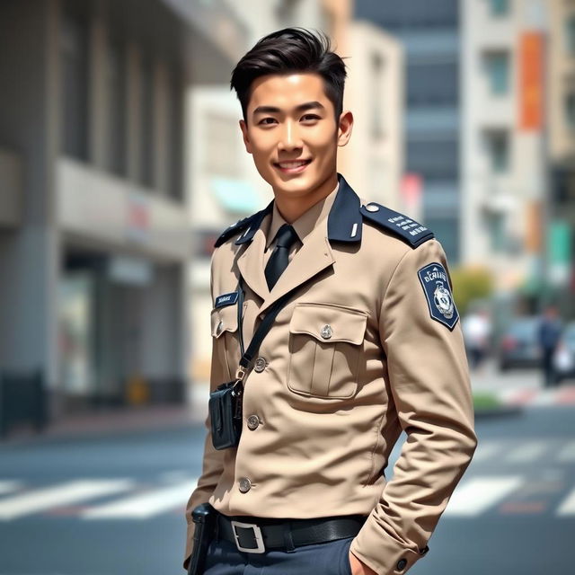 A captivating portrait of a handsome man, Yoo Seung-ho, dressed in a stylish police uniform