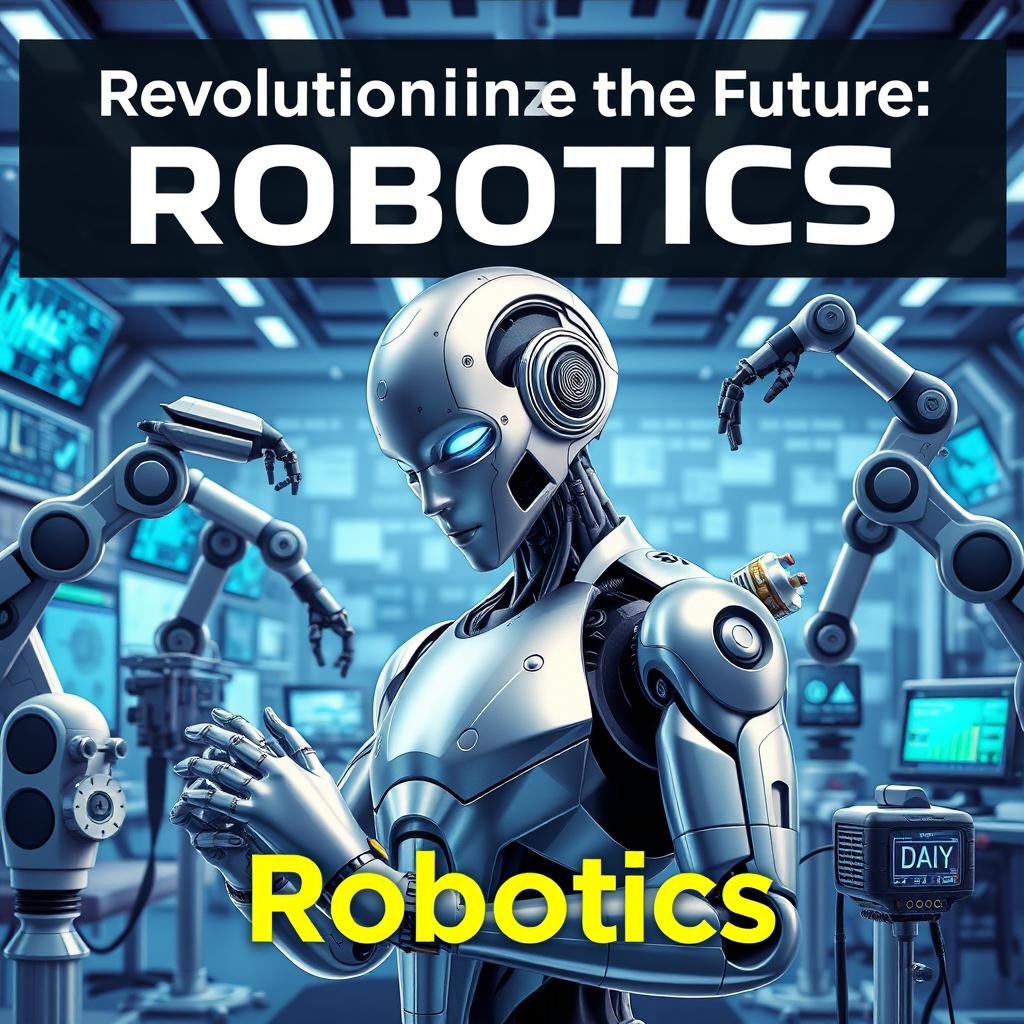 A vibrant and futuristic poster showcasing advanced robotics technology