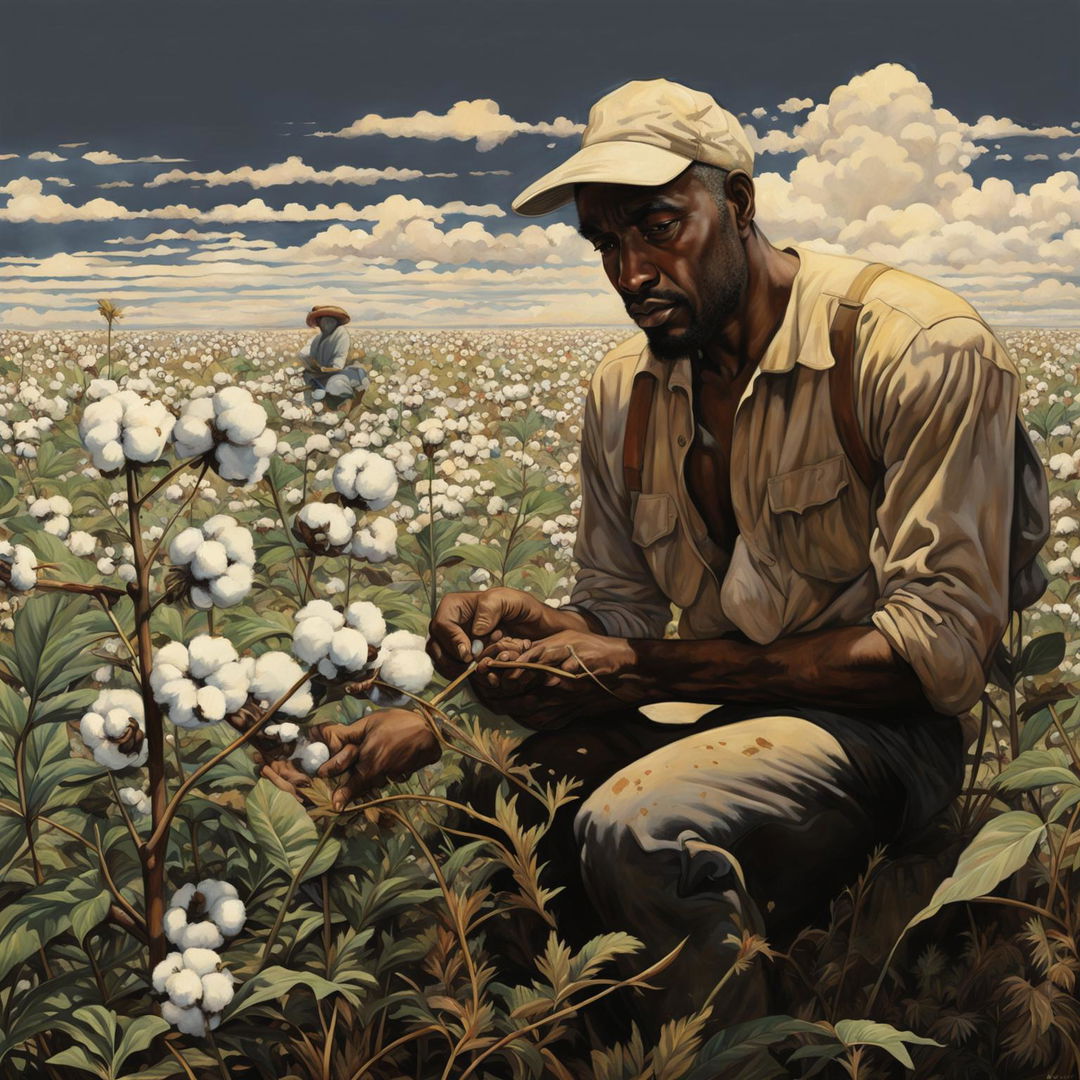 A high-quality digital painting showcasing a racially diverse scene of unity in a cotton field