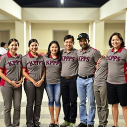 Four women and three men standing in a neat line wearing matching uniforms with the letters 'KPPS' boldly displayed on their shirts