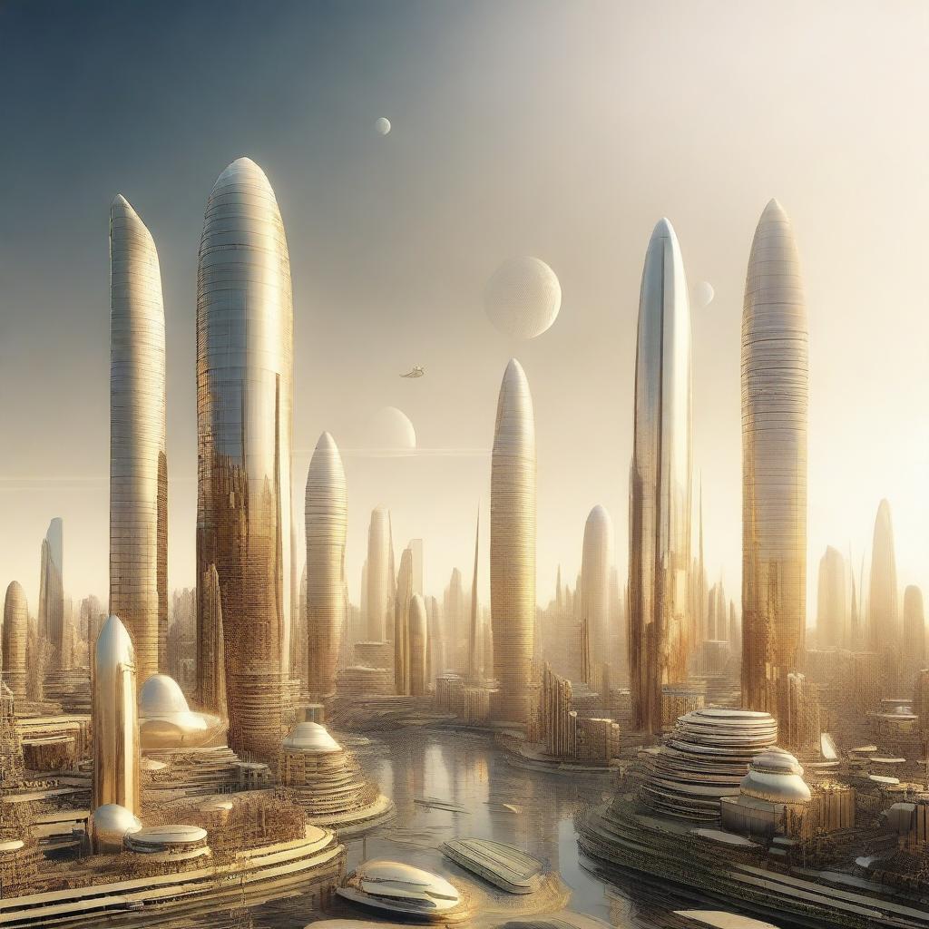 A high-quality 3D render of Venus City, a futuristic metropolis imagined on the planet Venus