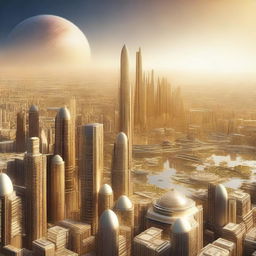 A high-quality 3D render of Venus City, a futuristic metropolis imagined on the planet Venus