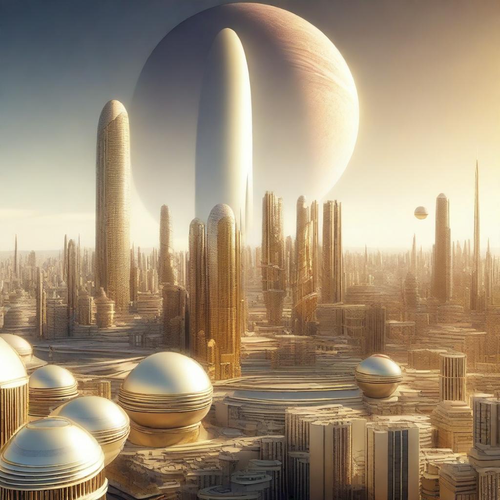 A high-quality 3D render of Venus City, a futuristic metropolis imagined on the planet Venus