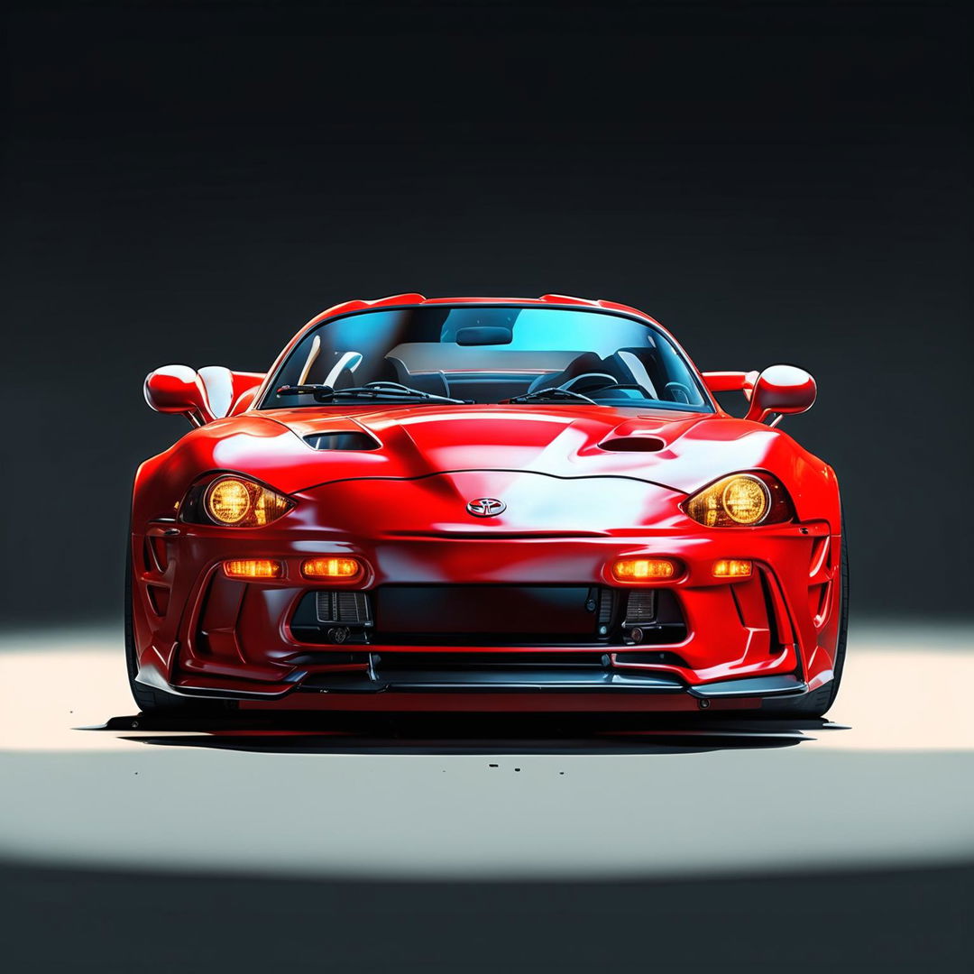 A high-quality digital art image featuring a glossy red Toyota Supra