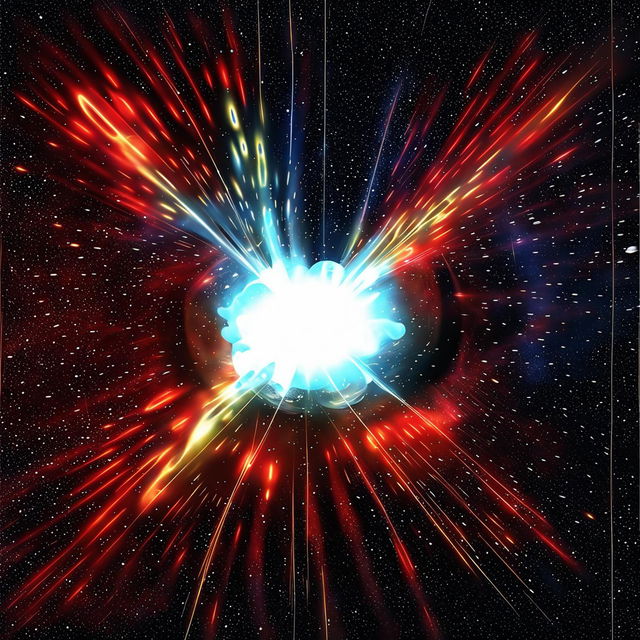 A high-quality digital illustration of a pulsar star, depicting its compact, spherical form, turbulent surface, and powerful jets of radiation emitted from its magnetic poles