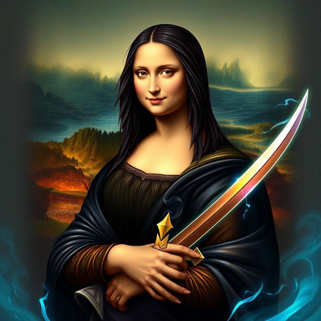 A reinterpretation of the Mona Lisa as Dyroth, a hero from Mobile Legends