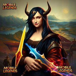 A reinterpretation of the Mona Lisa as Dyroth, a hero from Mobile Legends