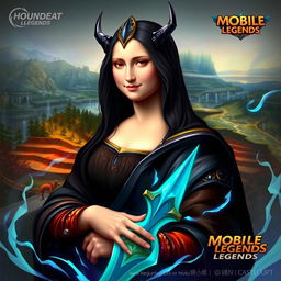 A reinterpretation of the Mona Lisa as Dyroth, a hero from Mobile Legends