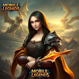 A creative reimagining of the Mona Lisa as a hero character in Mobile Legends