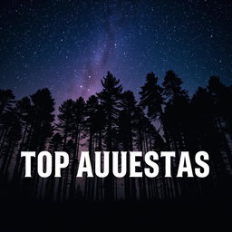 A serene forest scene with tall trees silhouetted against a night sky filled with countless stars, creating a magical atmosphere