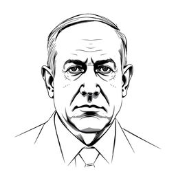 A creative portrait of Benjamin Netanyahu's face, rendered in a three-sided sketch technique