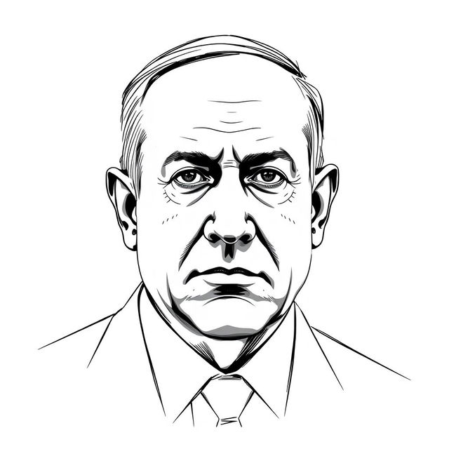 A creative portrait of Benjamin Netanyahu's face, rendered in a three-sided sketch technique