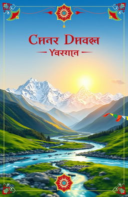 A visually stunning cover page for the Char Dham pilgrimage, featuring a serene and majestic landscape of the four sacred shrines: Yamunotri, Gangotri, Kedarnath, and Badrinath