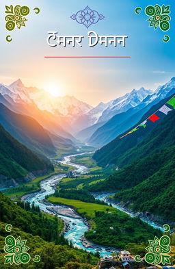 A visually stunning cover page for the Char Dham pilgrimage, featuring a serene and majestic landscape of the four sacred shrines: Yamunotri, Gangotri, Kedarnath, and Badrinath