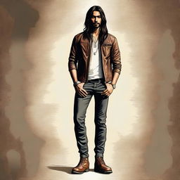 A high-quality digital art image of a young Indian man with long hair