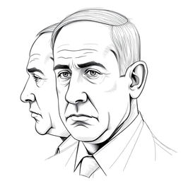 A portrait of Benjamin Netanyahu created using a three-sided sketch technique, displaying his face from three distinct angles simultaneously