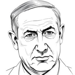 A focused sketch of Benjamin Netanyahu, capturing his likeness with attention to detail
