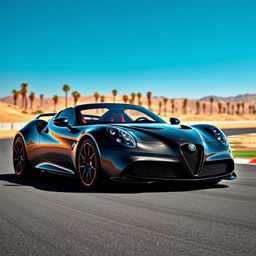 A stunning digital rendering of a black sports car on a race track