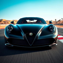 A stunning digital rendering of a black sports car on a race track