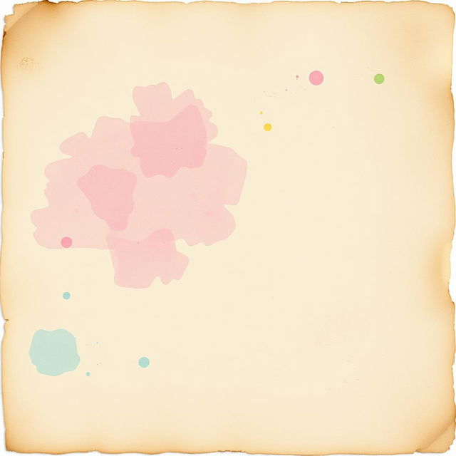 An old vintage paper background featuring a beautiful watercolor splash effect in soft pastel colors such as pink, blue, yellow, and green, creating an artistic and nostalgic ambiance