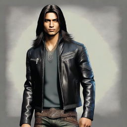 An ultra-realistic digital art image portrays a handsome young Indian man with long hair