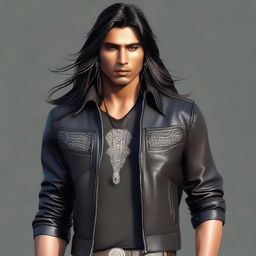 An ultra-realistic digital art image portrays a handsome young Indian man with long hair