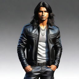 An ultra-realistic digital art image portrays a handsome young Indian man with long hair