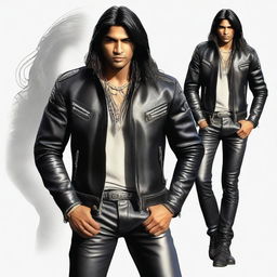 An ultra-realistic digital art image portrays a handsome young Indian man with long hair