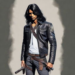 A highly detailed digital art image of a handsome young Indian man with long hair